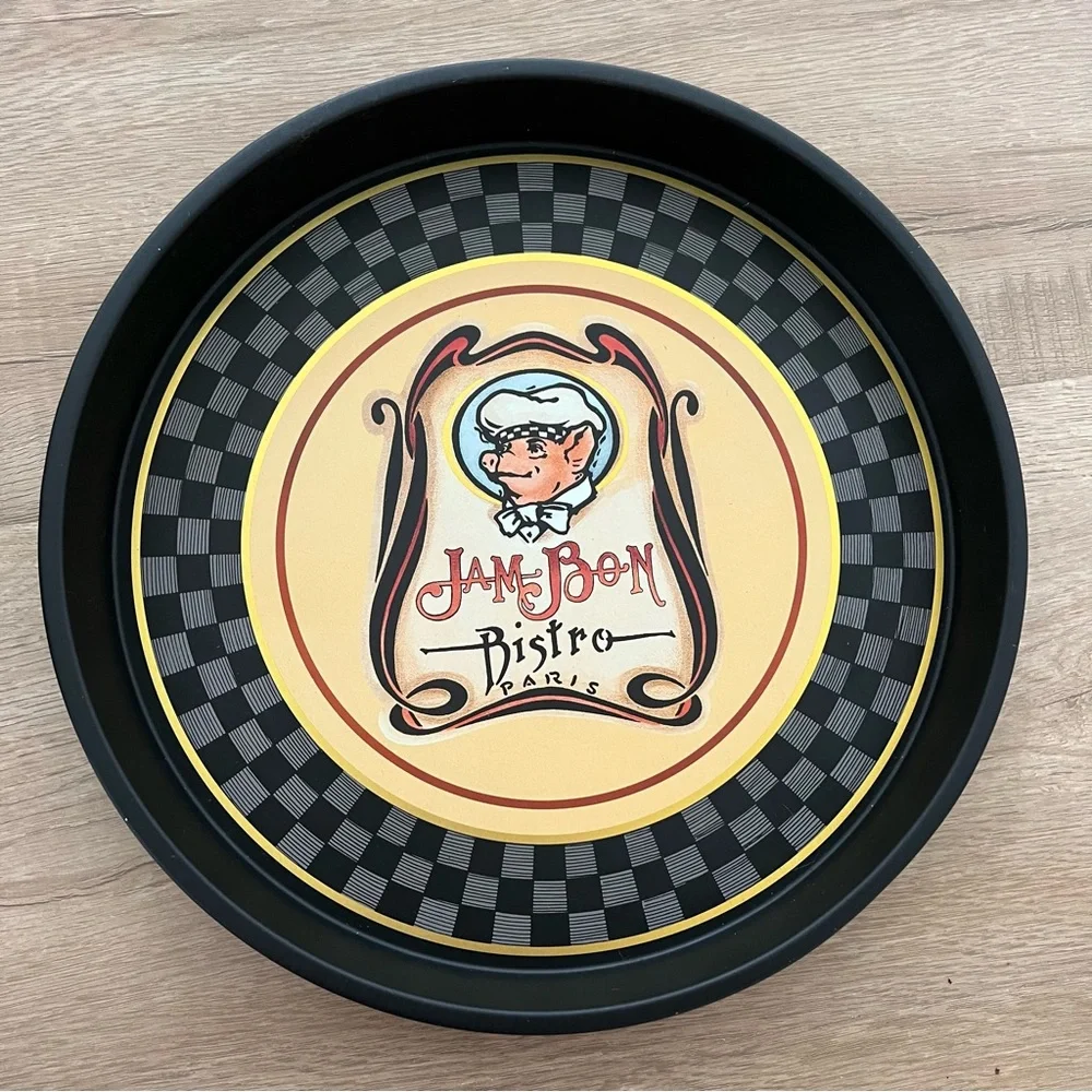 Vintage 1980s‎ department 56 Jam Bon Bistro Paris Tin serving Tray black 12” NWT